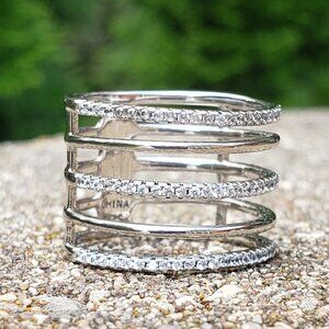 5 Row Diamond Band Ring - Sterling Silver - Size 7
